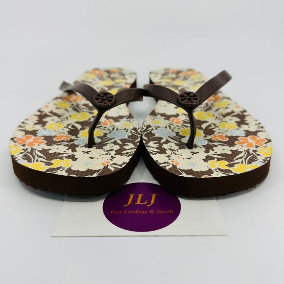 Tory Burch Women's Soho Reverie Walnut Brown Floral Flat Flip Flops 81071 Size 8 - Picture 4 of 14